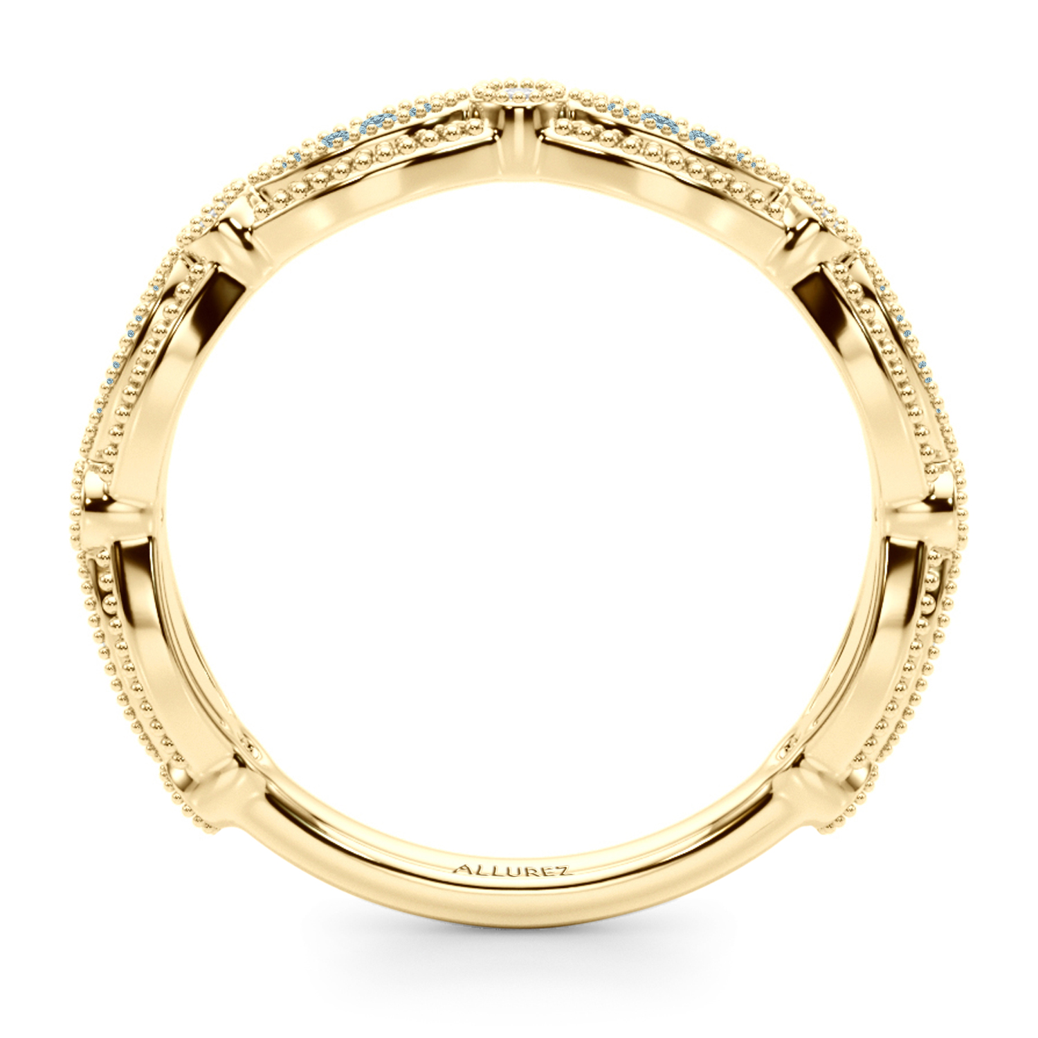 Antique Style Aquamarine & Diamond Wedding Ring Band 14K Yellow Gold (0.20ct)